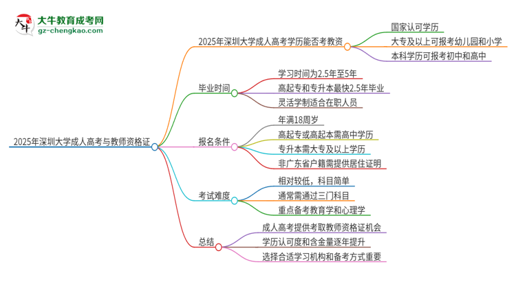 2025年深圳大學(xué)成人高考能考教資嗎？思維導(dǎo)圖