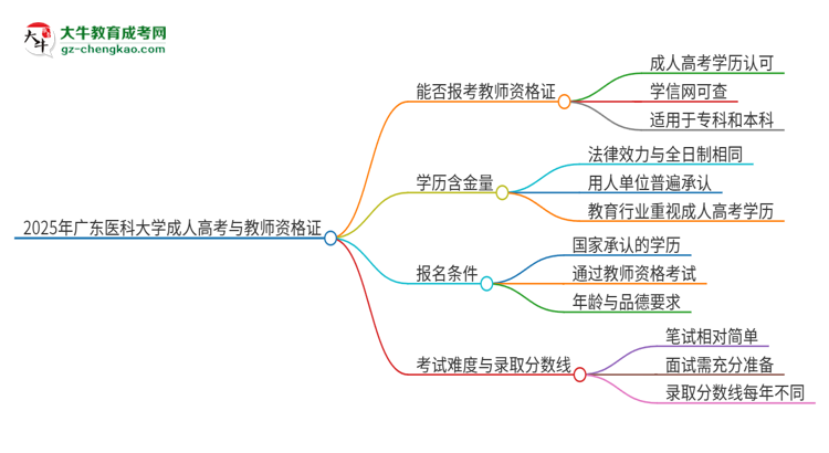 2025年廣東醫(yī)科大學成人高考能考教資嗎？思維導圖