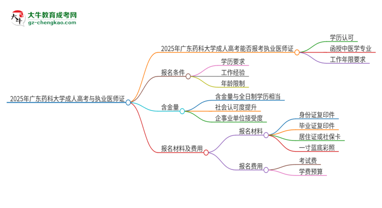 2025年廣東藥科大學(xué)的成人高考學(xué)歷能報(bào)考執(zhí)業(yè)醫(yī)師證嗎？思維導(dǎo)圖