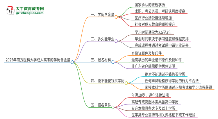 2025年南方醫(yī)科大學成人高考的學歷含金量怎么樣？思維導圖