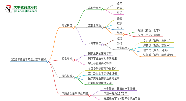 2025年肇慶學(xué)院成人高考入學(xué)考試考幾科？思維導(dǎo)圖