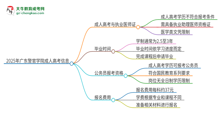 2025年廣東警官學(xué)院的成人高考學(xué)歷能報(bào)考執(zhí)業(yè)醫(yī)師證嗎？思維導(dǎo)圖