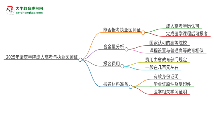 2025年肇慶學(xué)院的成人高考學(xué)歷能報(bào)考執(zhí)業(yè)醫(yī)師證嗎？思維導(dǎo)圖