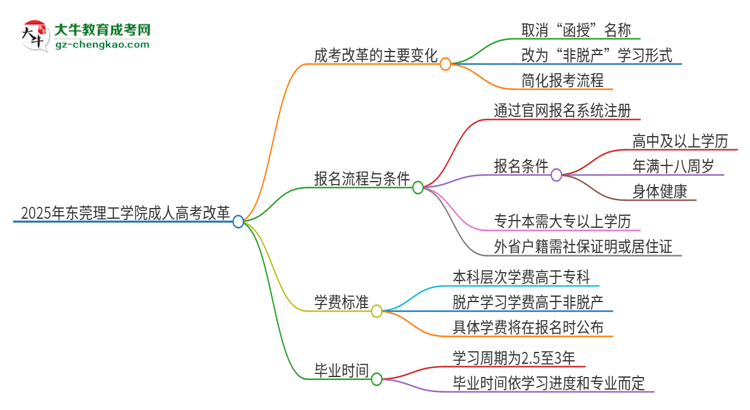 2025年東莞理工學院成人高考改革了哪些內(nèi)容？思維導圖