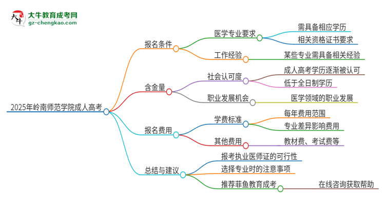 2025年嶺南師范學(xué)院的成人高考學(xué)歷能報(bào)考執(zhí)業(yè)醫(yī)師證嗎？思維導(dǎo)圖