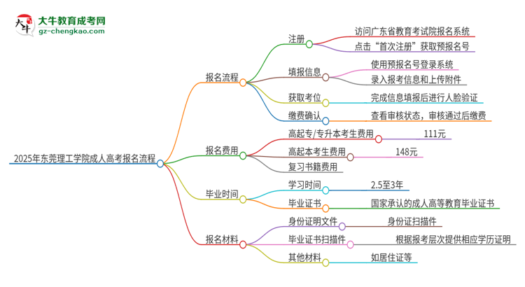 2025年東莞理工學(xué)院成人高考報(bào)名流程是什么？思維導(dǎo)圖