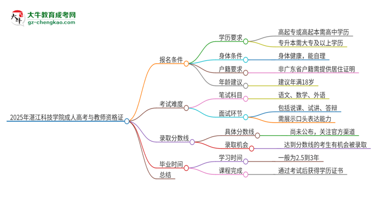 2025年湛江科技學院成人高考能考教資嗎？思維導圖