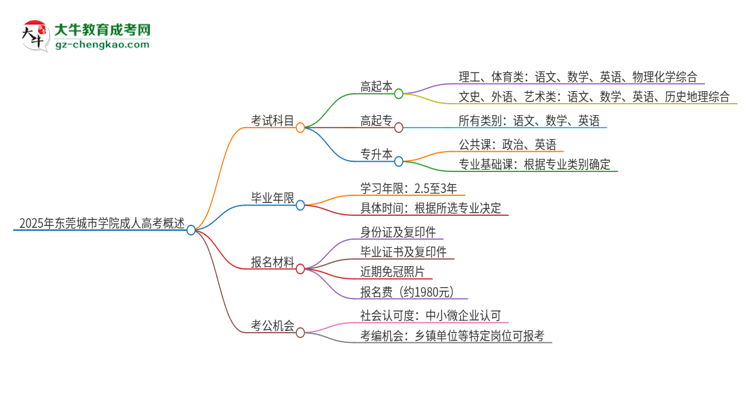 2025年?yáng)|莞城市學(xué)院成人高考入學(xué)考試考幾科？思維導(dǎo)圖