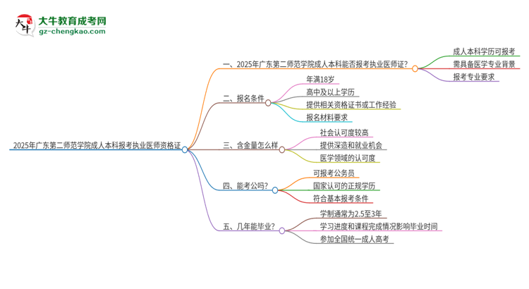 2025年廣東第二師范學(xué)院成人本科可否報考執(zhí)業(yè)醫(yī)師資格證？思維導(dǎo)圖
