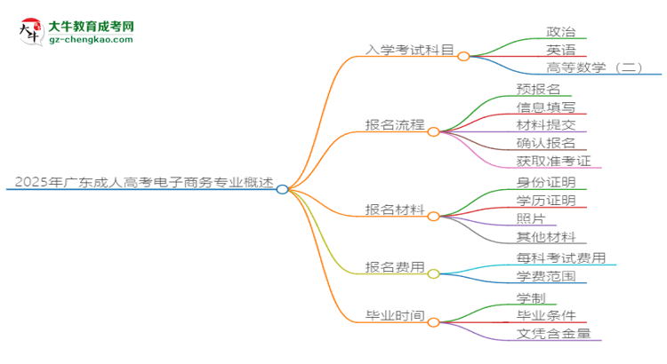 2025年廣東成人高考電子商務(wù)專業(yè)入學(xué)考試科目有哪些？思維導(dǎo)圖