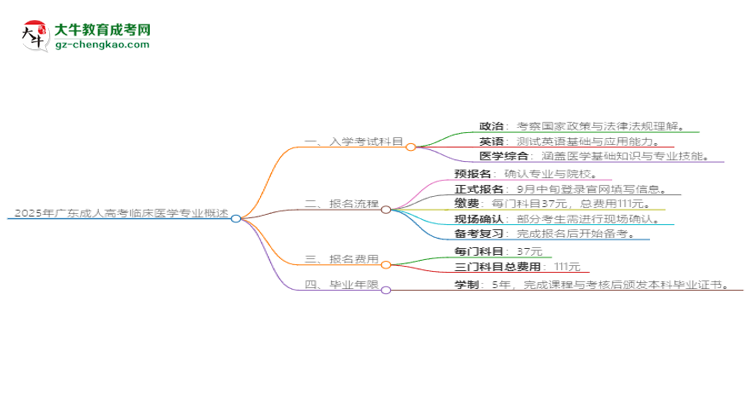 2025年廣東成人高考臨床醫(yī)學(xué)專業(yè)入學(xué)考試科目有哪些？思維導(dǎo)圖