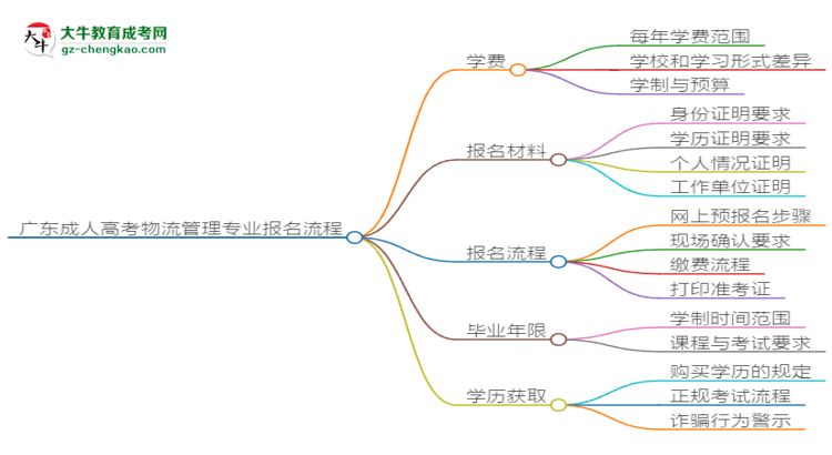 廣東成人高考物流管理專業(yè)2025年報名流程思維導圖
