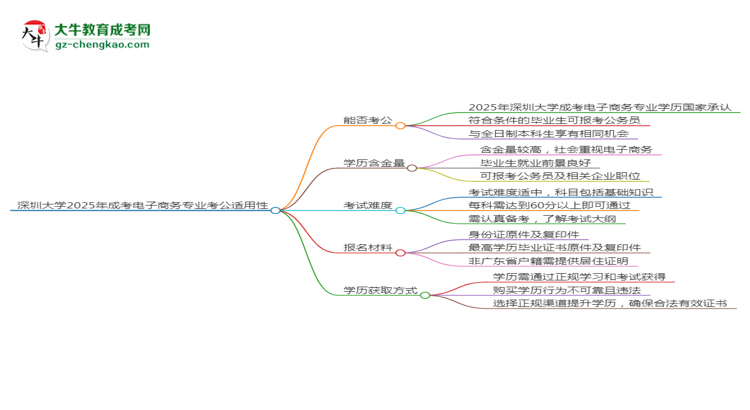深圳大學(xué)2025年成考電子商務(wù)專(zhuān)業(yè)學(xué)歷能考公嗎？思維導(dǎo)圖