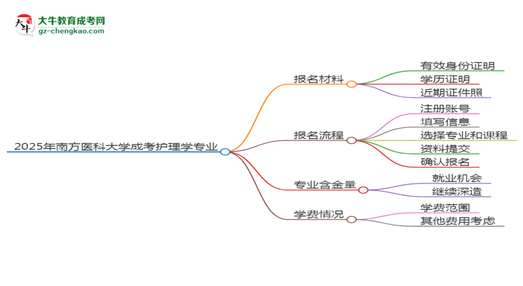 2025年南方醫(yī)科大學(xué)成考護(hù)理學(xué)專業(yè)報(bào)名材料需要什么？思維導(dǎo)圖