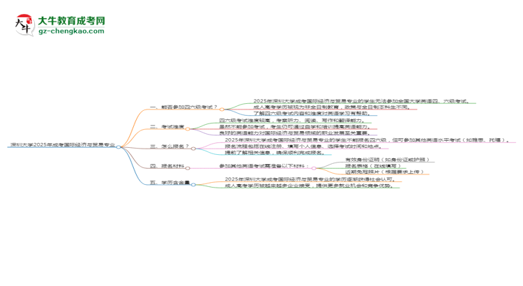 深圳大學(xué)2025年成考國(guó)際經(jīng)濟(jì)與貿(mào)易專業(yè)生可不可以考四六級(jí)？思維導(dǎo)圖