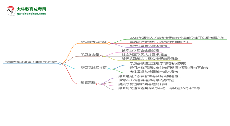 深圳大學(xué)2025年成考電子商務(wù)專業(yè)生可不可以考四六級？思維導(dǎo)圖