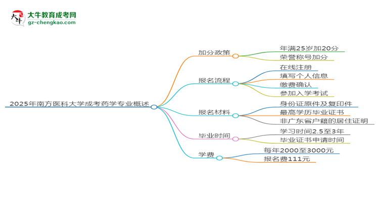 2025年南方醫(yī)科大學(xué)成考藥學(xué)專(zhuān)業(yè)最新加分政策及條件思維導(dǎo)圖