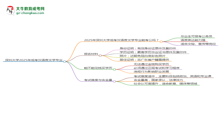 深圳大學(xué)2025年成考漢語言文學(xué)專業(yè)學(xué)歷能考公嗎？思維導(dǎo)圖
