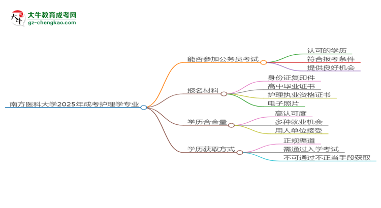 南方醫(yī)科大學2025年成考護理學專業(yè)學歷能考公嗎？思維導(dǎo)圖