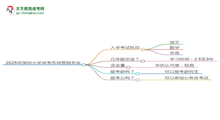 2025年深圳大學(xué)成考市場(chǎng)營(yíng)銷專業(yè)入學(xué)考試科目有哪些？思維導(dǎo)圖