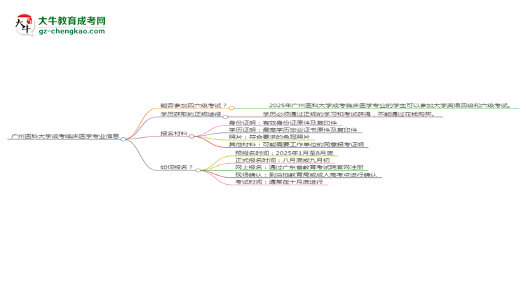 廣州醫(yī)科大學(xué)2025年成考臨床醫(yī)學(xué)專業(yè)生可不可以考四六級？思維導(dǎo)圖