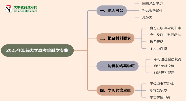 汕頭大學2025年成考金融學專業(yè)學歷能考公嗎？思維導圖