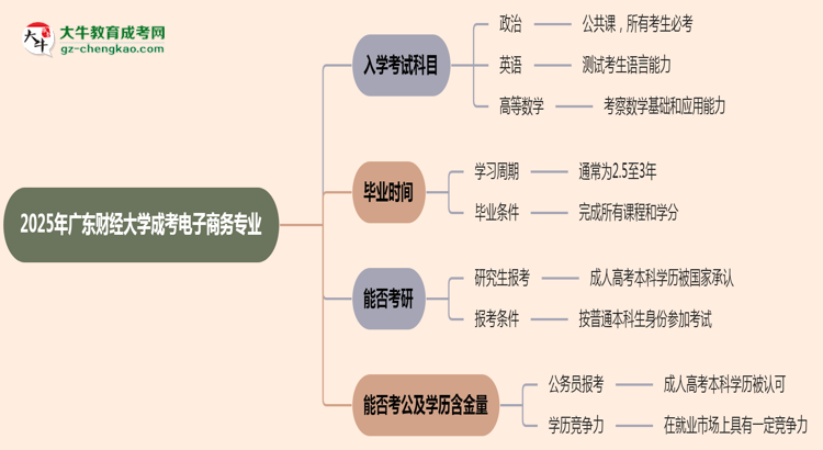 2025年廣東財經(jīng)大學成考電子商務專業(yè)入學考試科目有哪些？思維導圖