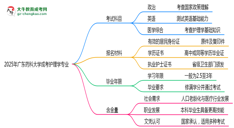 2025年廣東藥科大學成考護理學專業(yè)入學考試科目有哪些？思維導圖