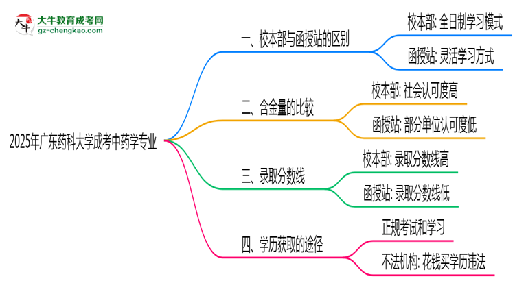 廣東藥科大學(xué)2025年成考中藥學(xué)專業(yè)校本部和函授站哪個(gè)更好？思維導(dǎo)圖