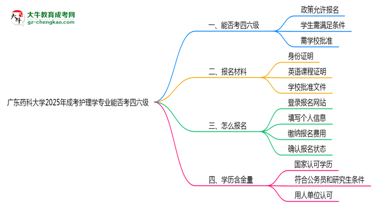 廣東藥科大學(xué)2025年成考護(hù)理學(xué)專業(yè)生可不可以考四六級(jí)？思維導(dǎo)圖
