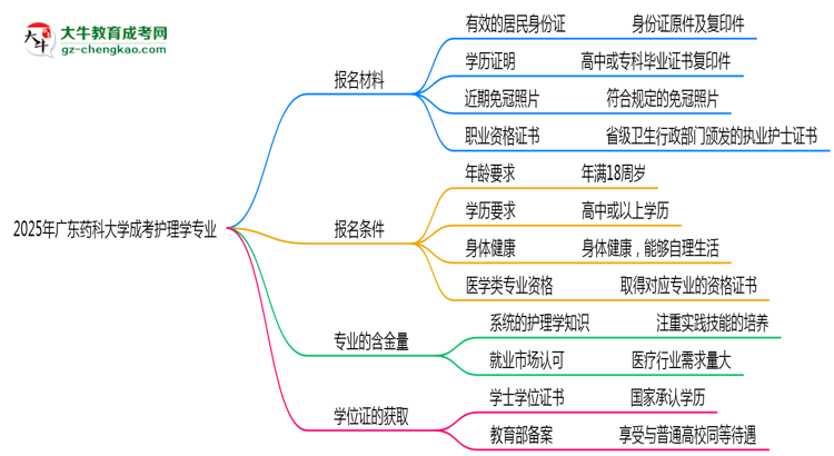 2025年廣東藥科大學(xué)成考護(hù)理學(xué)專業(yè)報(bào)名材料需要什么？思維導(dǎo)圖