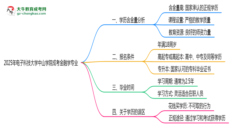 2025年電子科技大學(xué)中山學(xué)院成考金融學(xué)專業(yè)學(xué)歷的含金量怎么樣？思維導(dǎo)圖