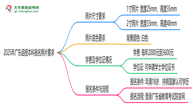 2025年廣東函授本科報(bào)名照片要求：尺寸+底色思維導(dǎo)圖