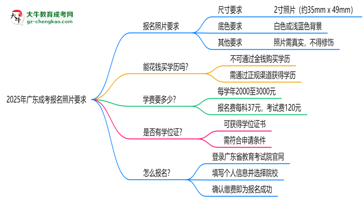 2025年廣東成考報名照片要求：尺寸+底色思維導(dǎo)圖