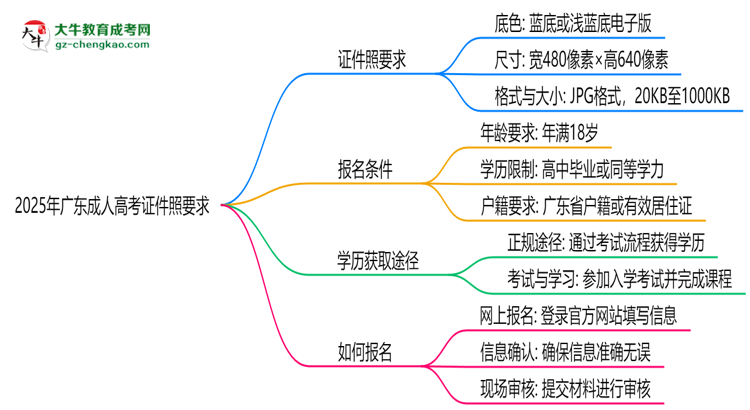 2025年廣東成人高考證件照要求：藍底/尺寸/修圖思維導圖