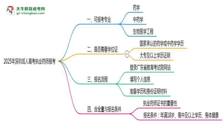 2025年深圳成人高考執(zhí)業(yè)藥師報考專業(yè)思維導圖