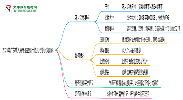 2025年廣東成人高考報名照片格式尺寸要求詳解思維導圖