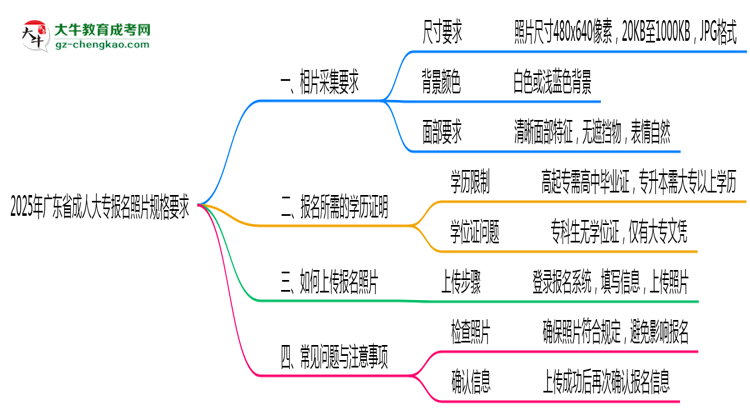 2025年廣東成人大專報名照片規(guī)格最新要求思維導(dǎo)圖