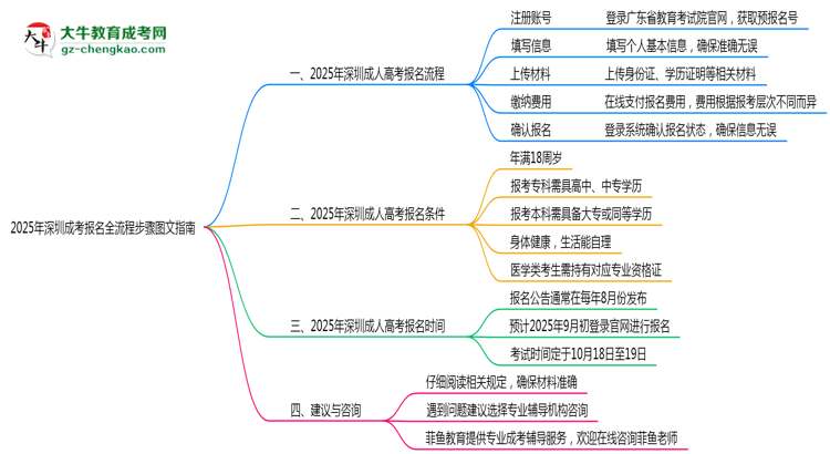 2025年深圳成考報名全流程步驟圖文指南思維導(dǎo)圖